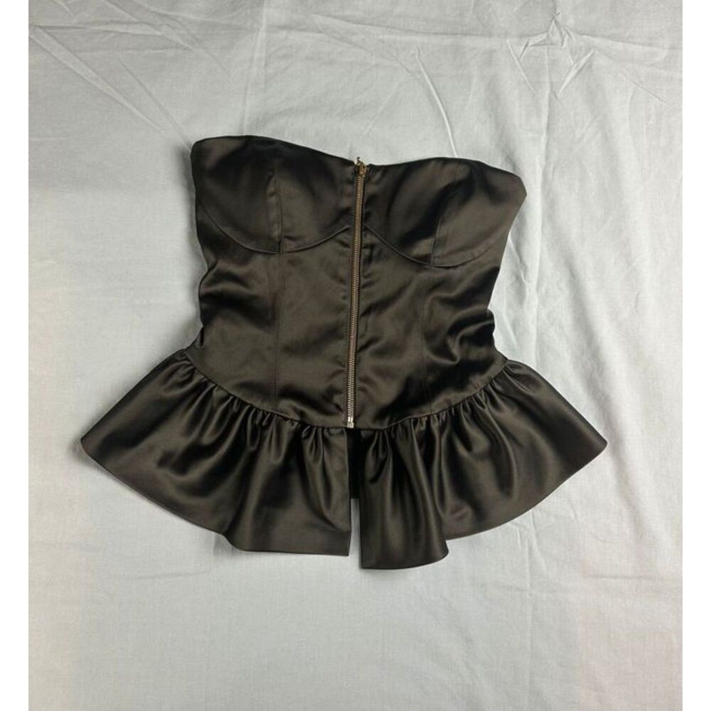 Betsey Johnson Zip Front Peplum Satin Corset Top Size 0 zipper pull missing